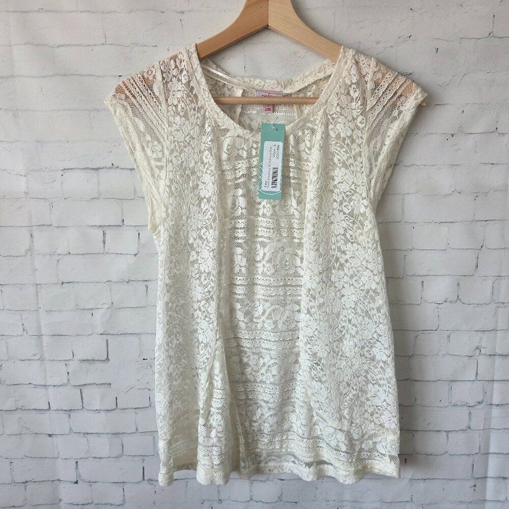 Pixley Carlie Mixed Lace Top Size S Ivory Stretch Romantic Festival Layering NEW